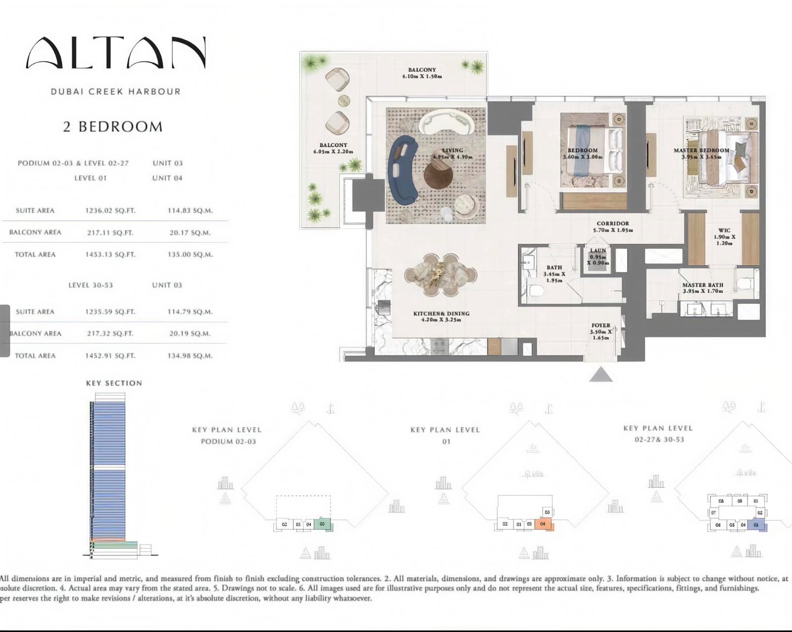 Altan two-bedroom 03-series plan; levels 30-53 total 1452.91 sqft