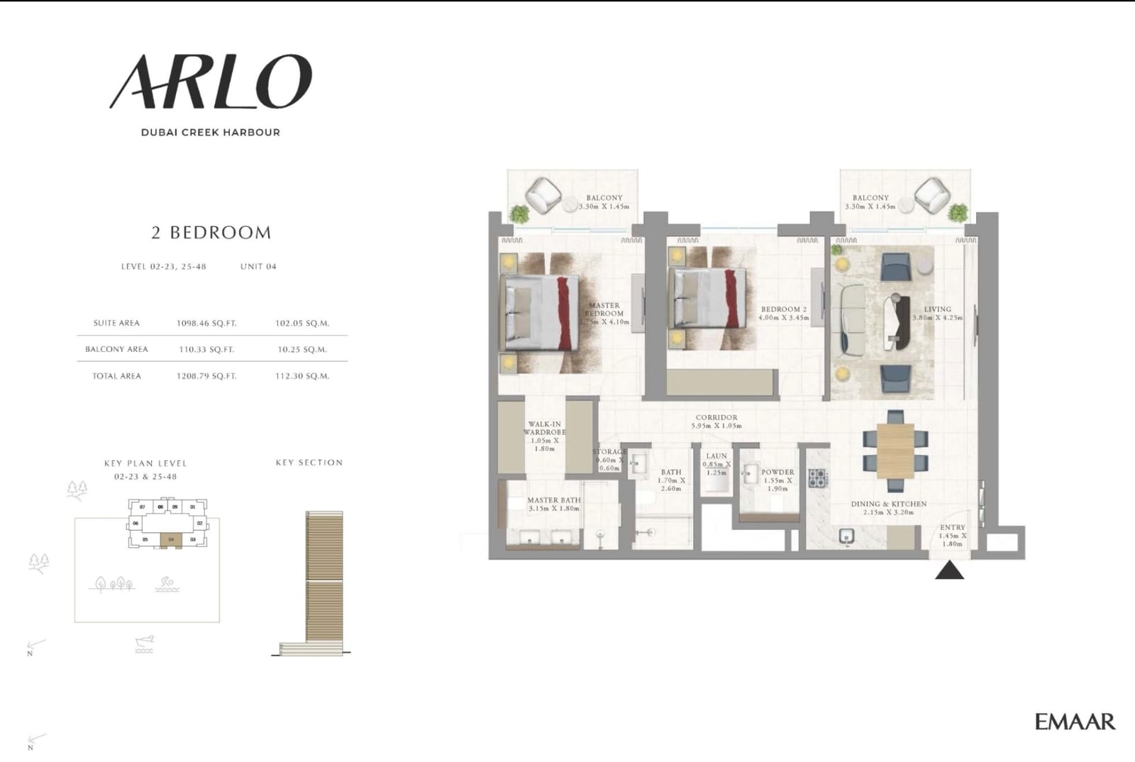 Arlo two-bedroom 04-series layout for levels 2-23 and 25-48