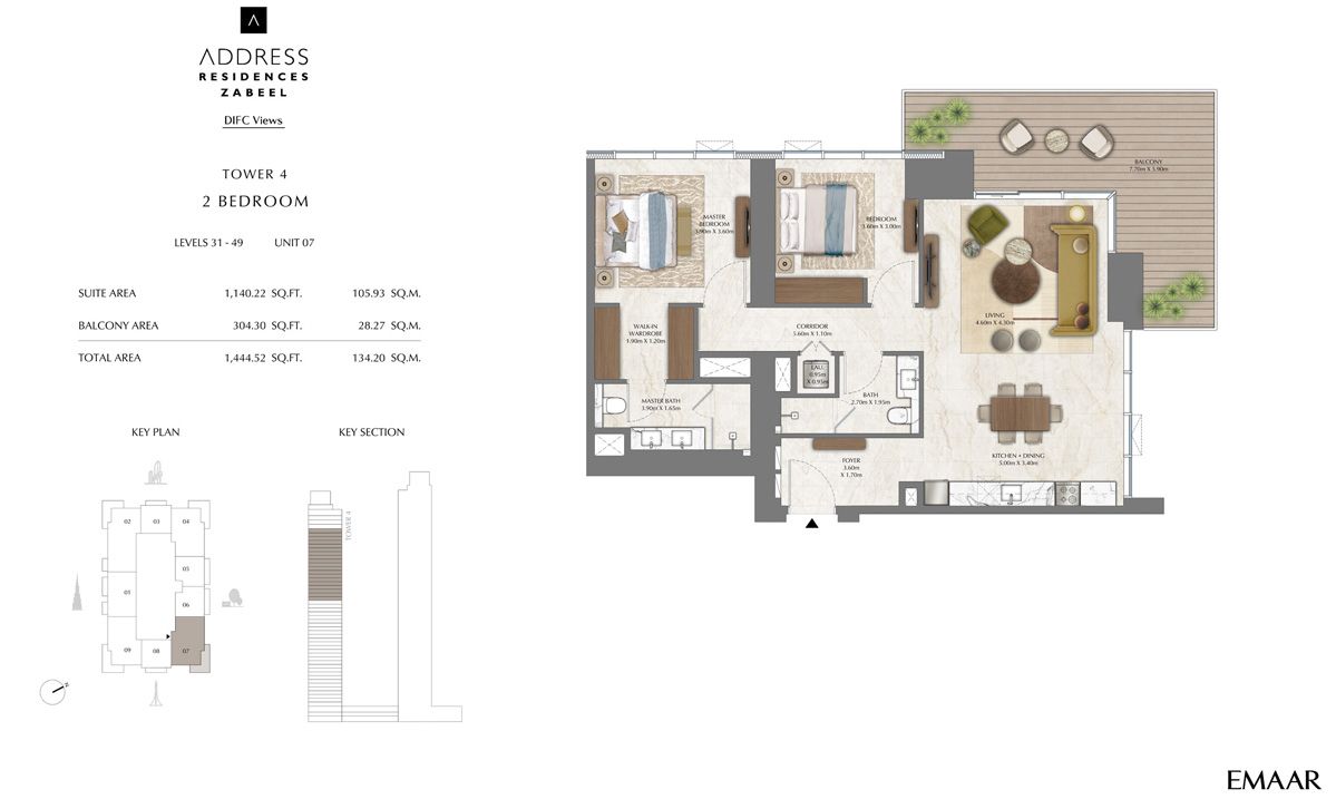 Address Zabeel Tower 4 series 07 floor plan for levels 31 to 49